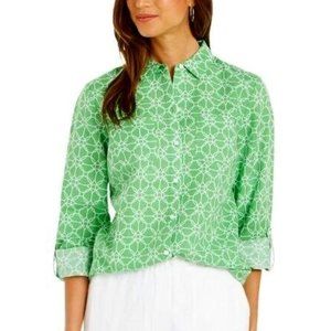 Womens Charter Club Green Button Down Blouse Top Size Medium